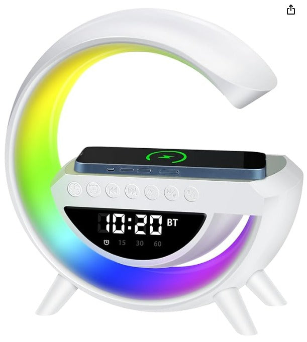 Lampara G Parlante Bluetooth | Cargador Inalambrico RGB Reloj