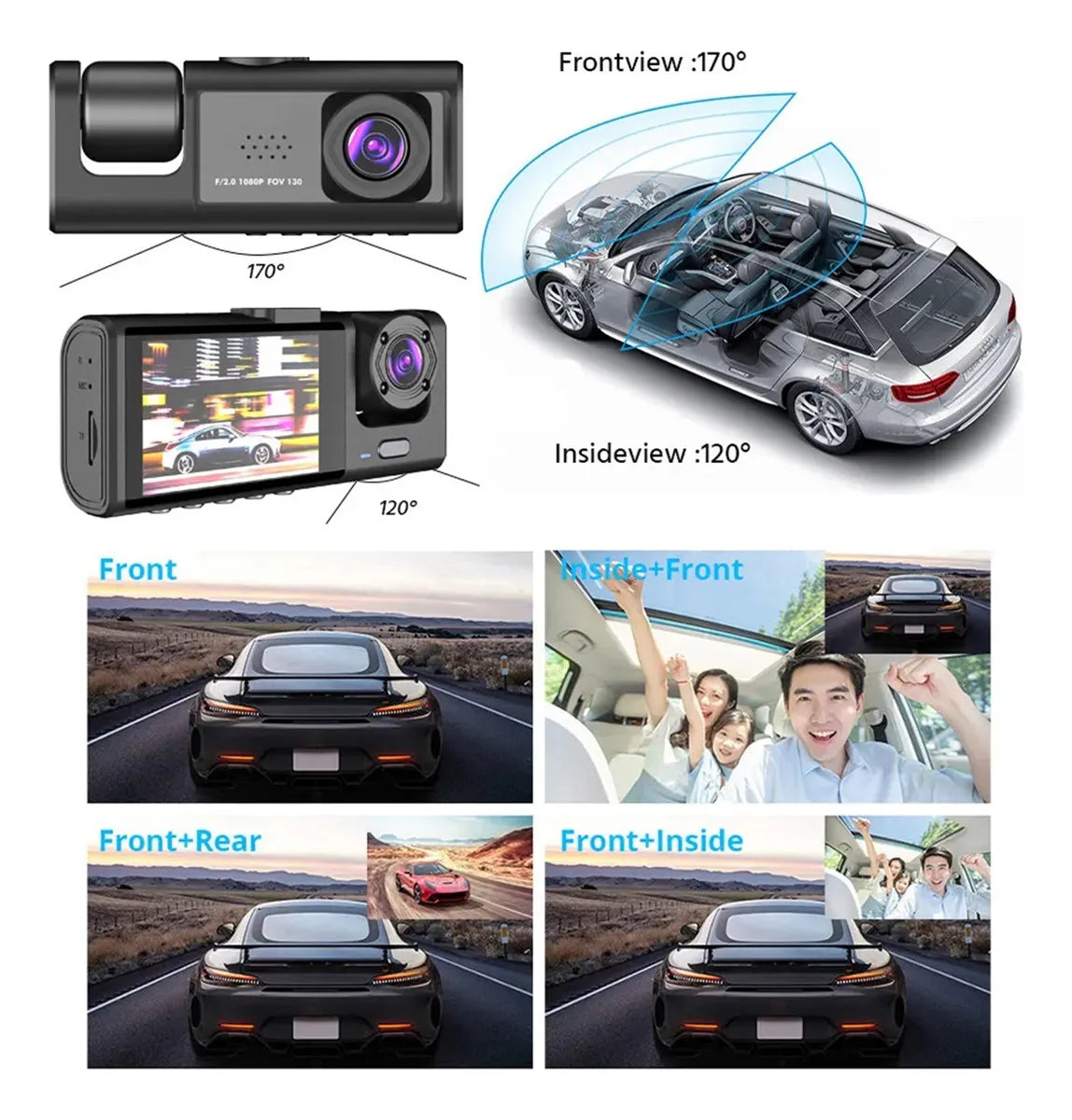Camara de Carro 3 Lentes DVR Cam 1080p