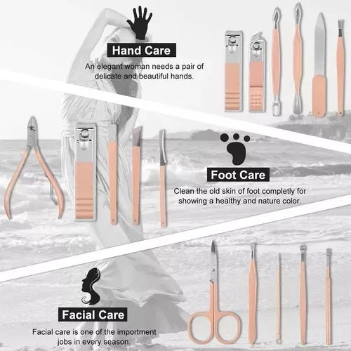 Kit Manicure Pedicure & Cuidado Facial 16 Piezas en 1 Estuche
