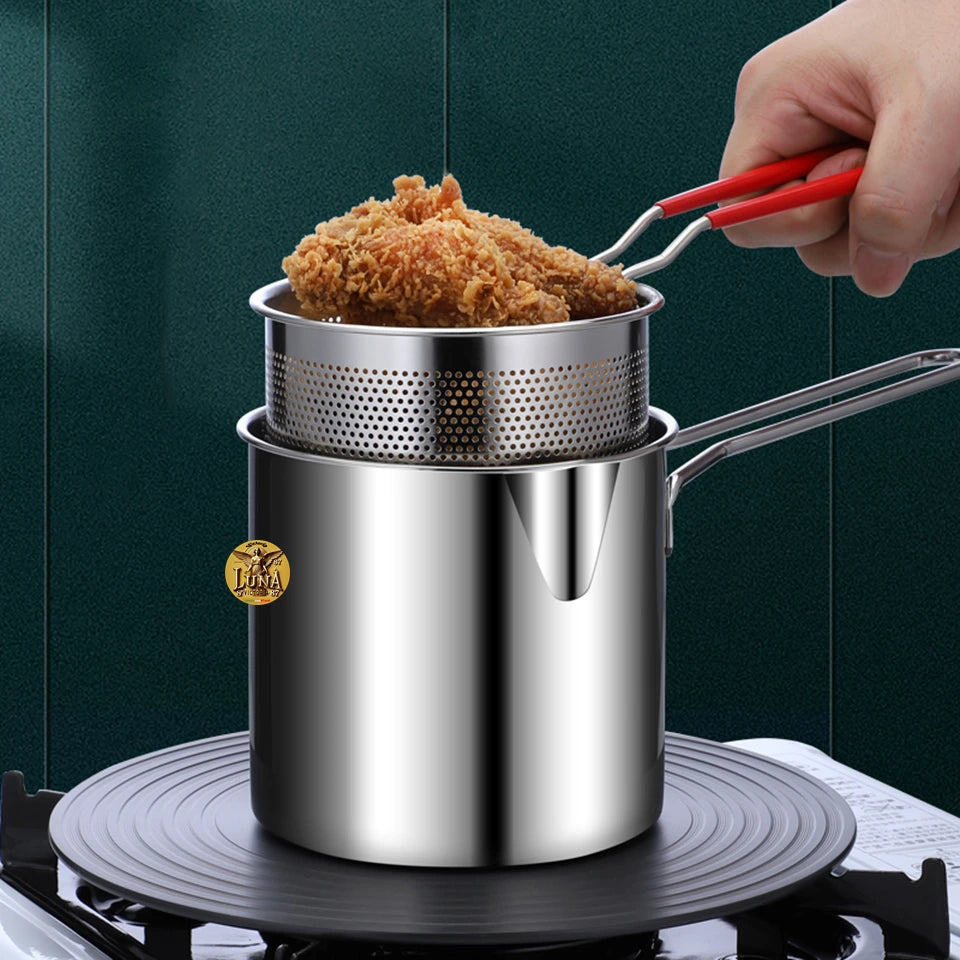 🥘Olla Freidora Compacta de Acero Inoxidable con Cesta Coladora