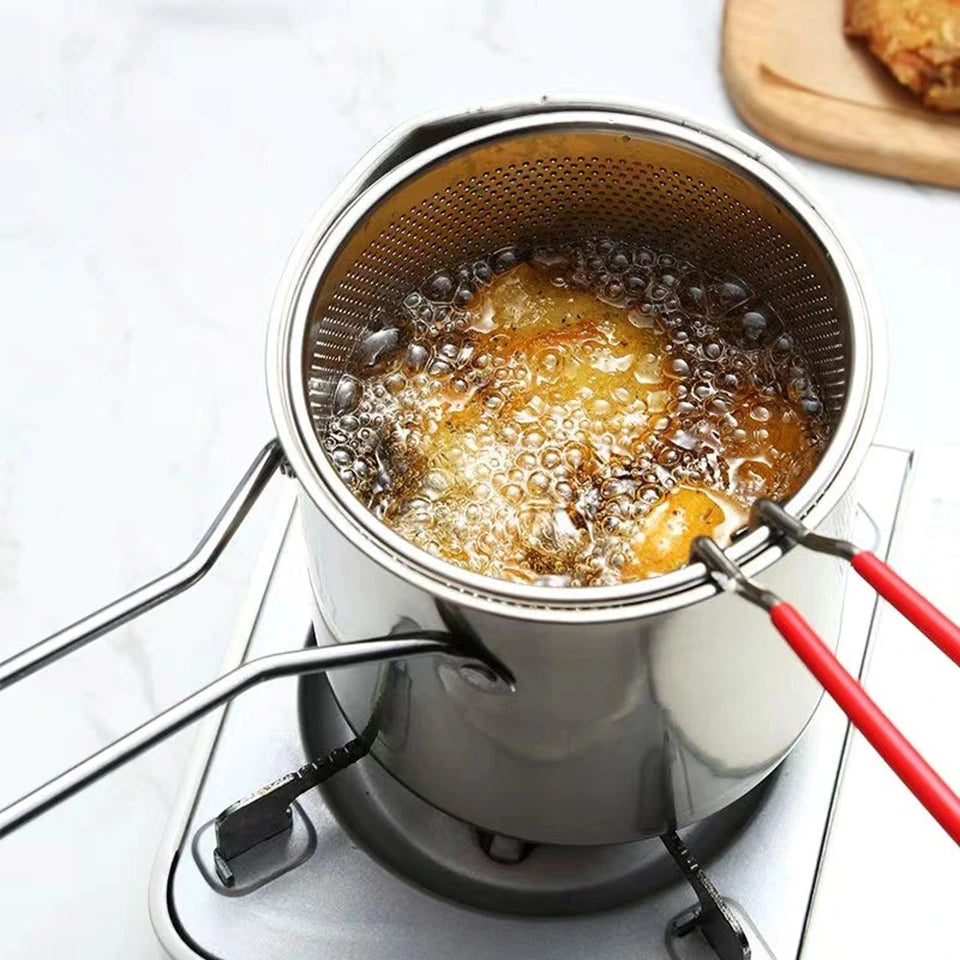 🥘Olla Freidora Compacta de Acero Inoxidable con Cesta Coladora