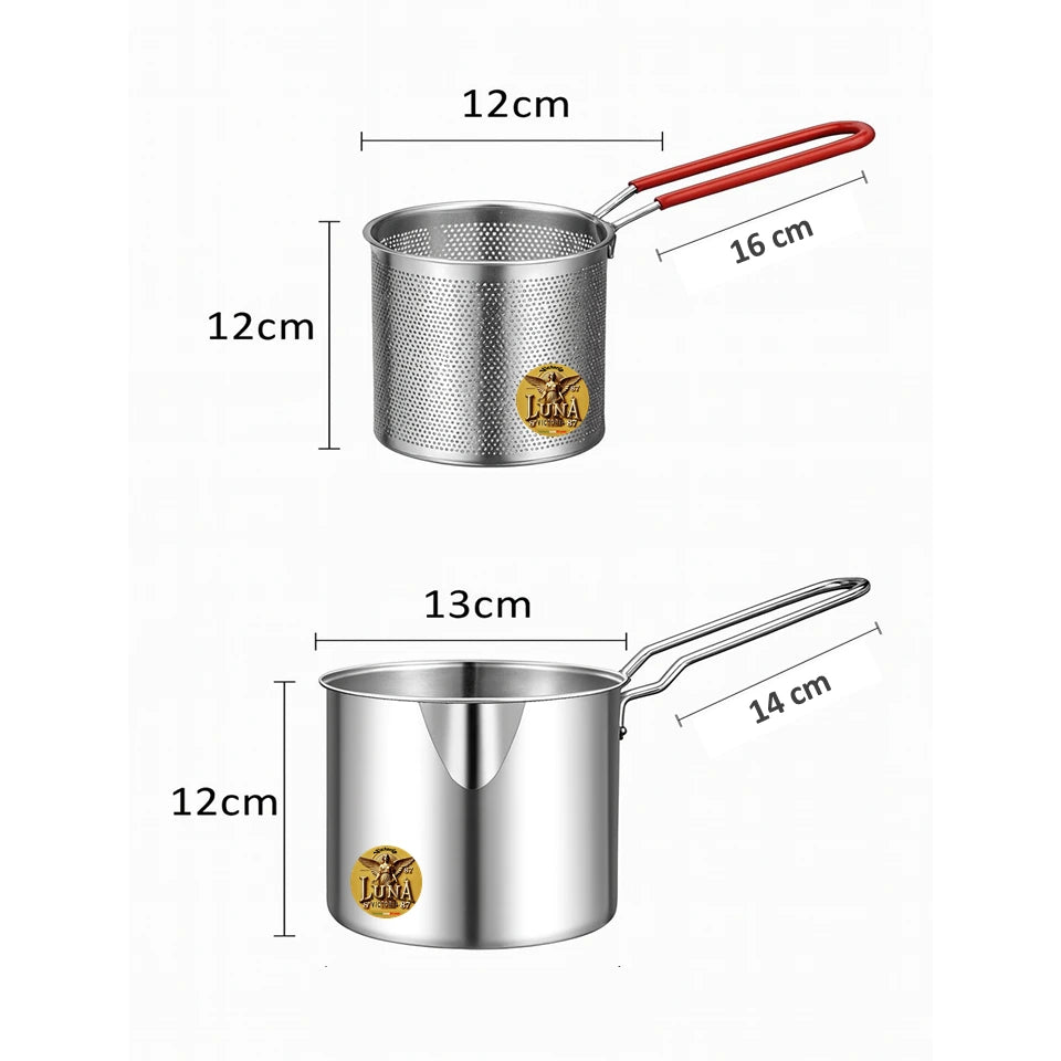 🥘Olla Freidora Compacta de Acero Inoxidable con Cesta Coladora