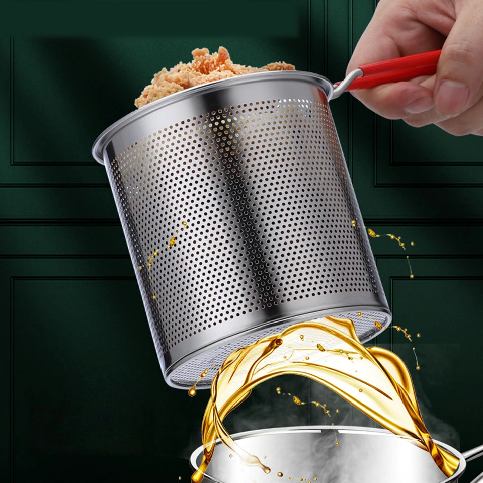 🥘Olla Freidora Compacta de Acero Inoxidable con Cesta Coladora