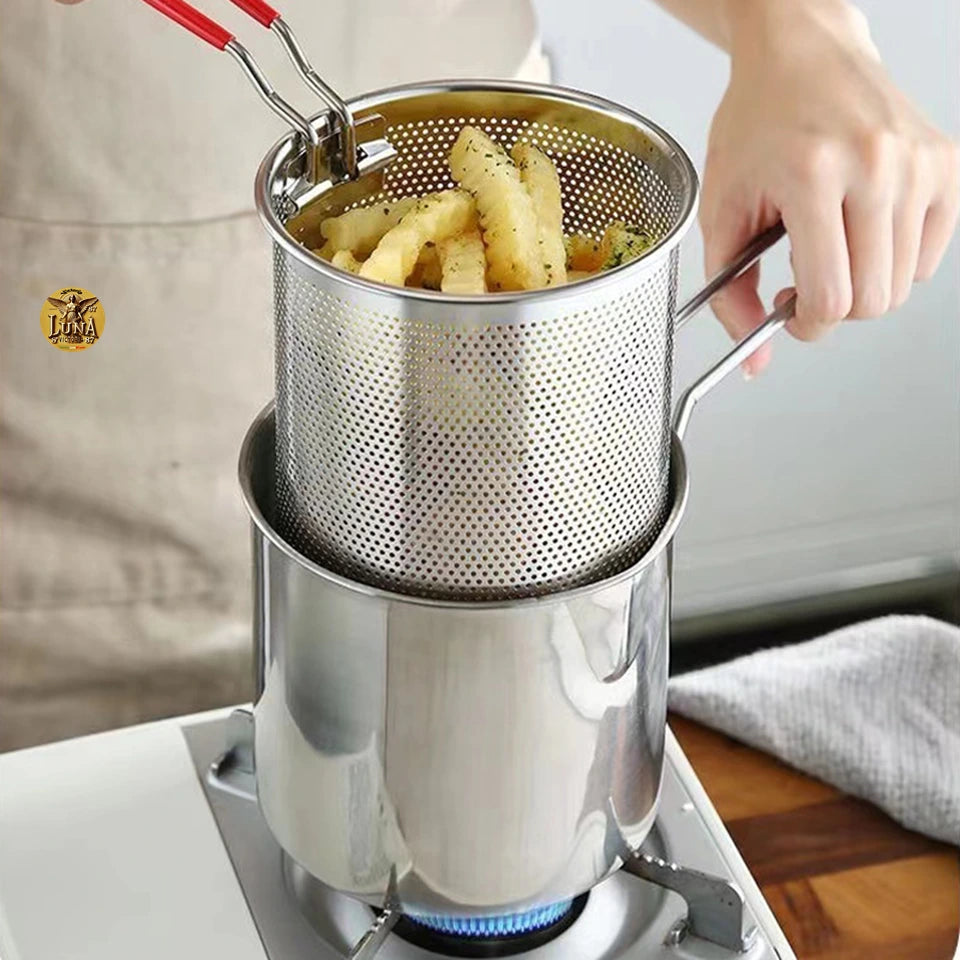 🥘Olla Freidora Compacta de Acero Inoxidable con Cesta Coladora