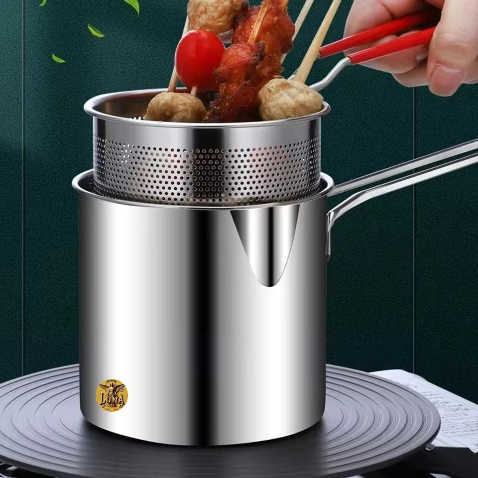 🥘Olla Freidora Compacta de Acero Inoxidable con Cesta Coladora