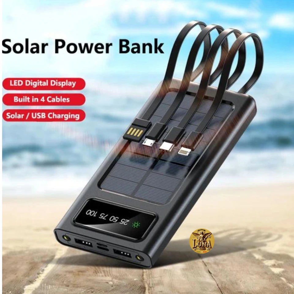 Power Bank Bateria Portatil Carga Solar con 4 Cables