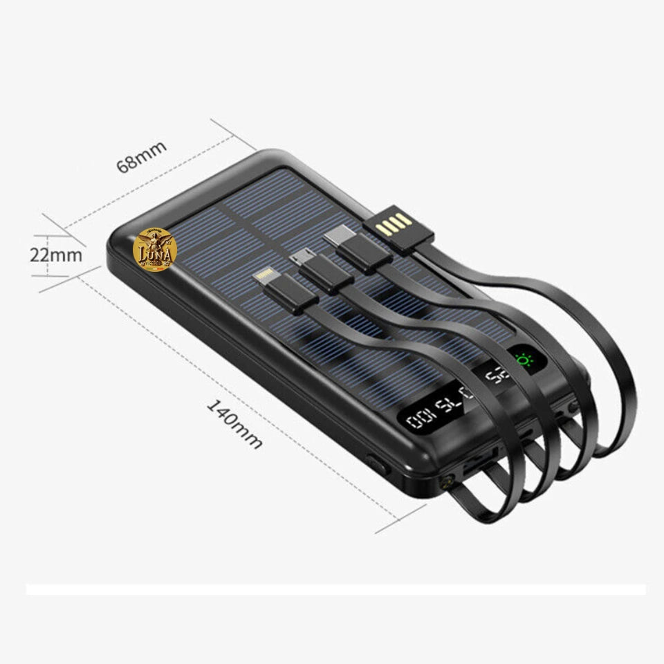 Power Bank Bateria Portatil Carga Solar con 4 Cables