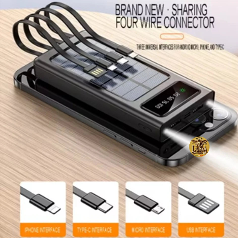 Power Bank Bateria Portatil Carga Solar con 4 Cables