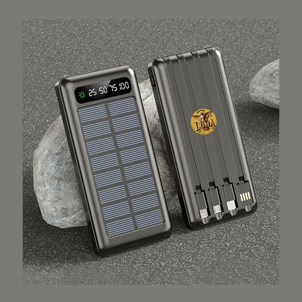 Power Bank Bateria Portatil Carga Solar con 4 Cables