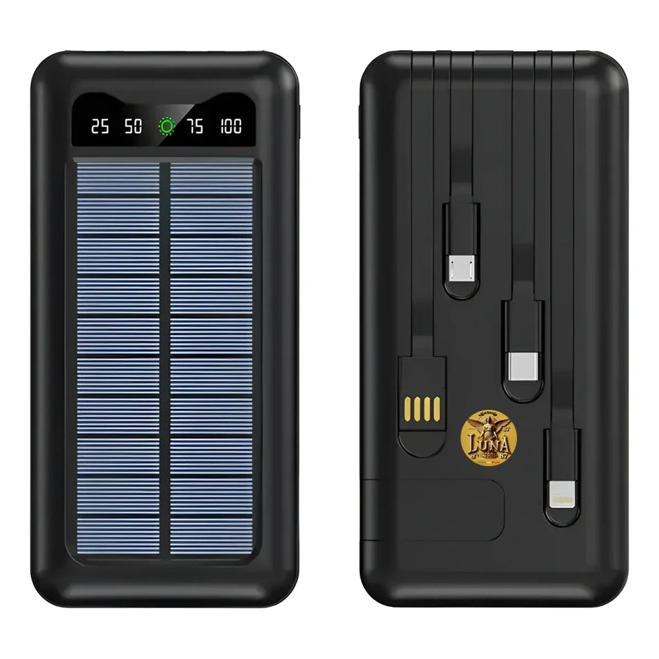 Power Bank Bateria Portatil Carga Solar con 4 Cables
