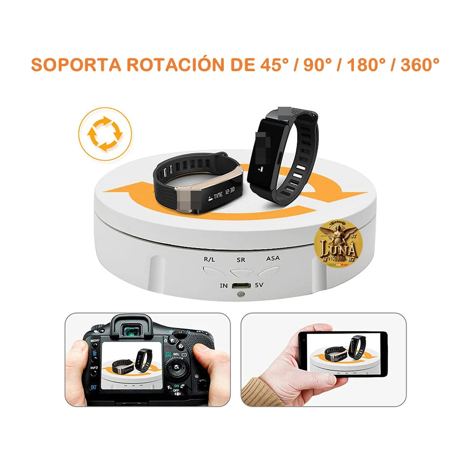 Base de Exhibicion Fotografia y Video Giratorio 360 Grados Soporte Electrico