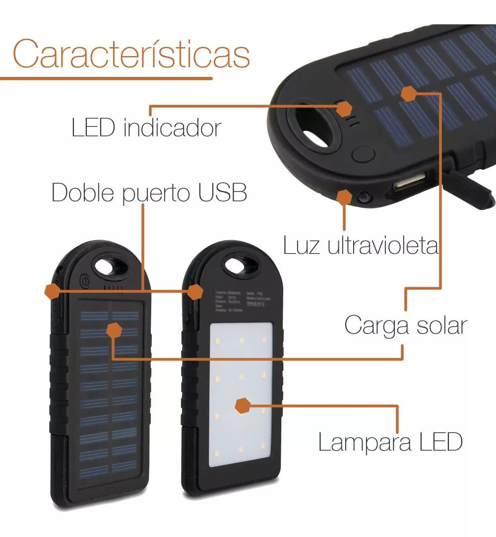 Power Bank Solar Batería Externa 5000mAh