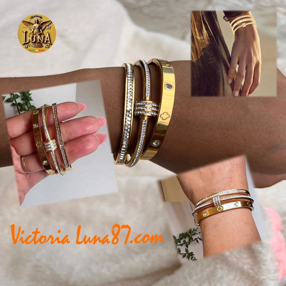 3 Brazaletes Dorados💫Acero Inoxidable Set | Elegancia y Lujo Accesible para Mujer