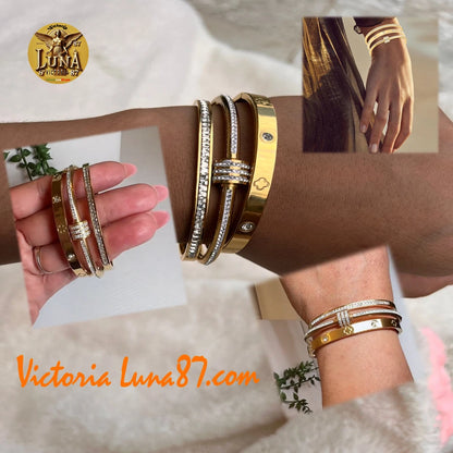 3 Brazaletes Dorados💫Acero Inoxidable Set | Elegancia y Lujo Accesible para Mujer