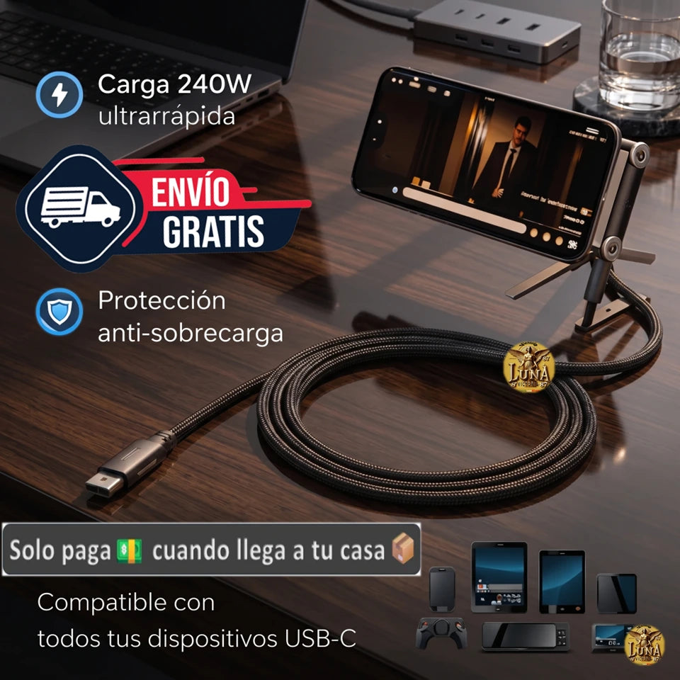 🛡️MagLink Armor 240w™ Cable Magnetico con Soporte y Carga Universal