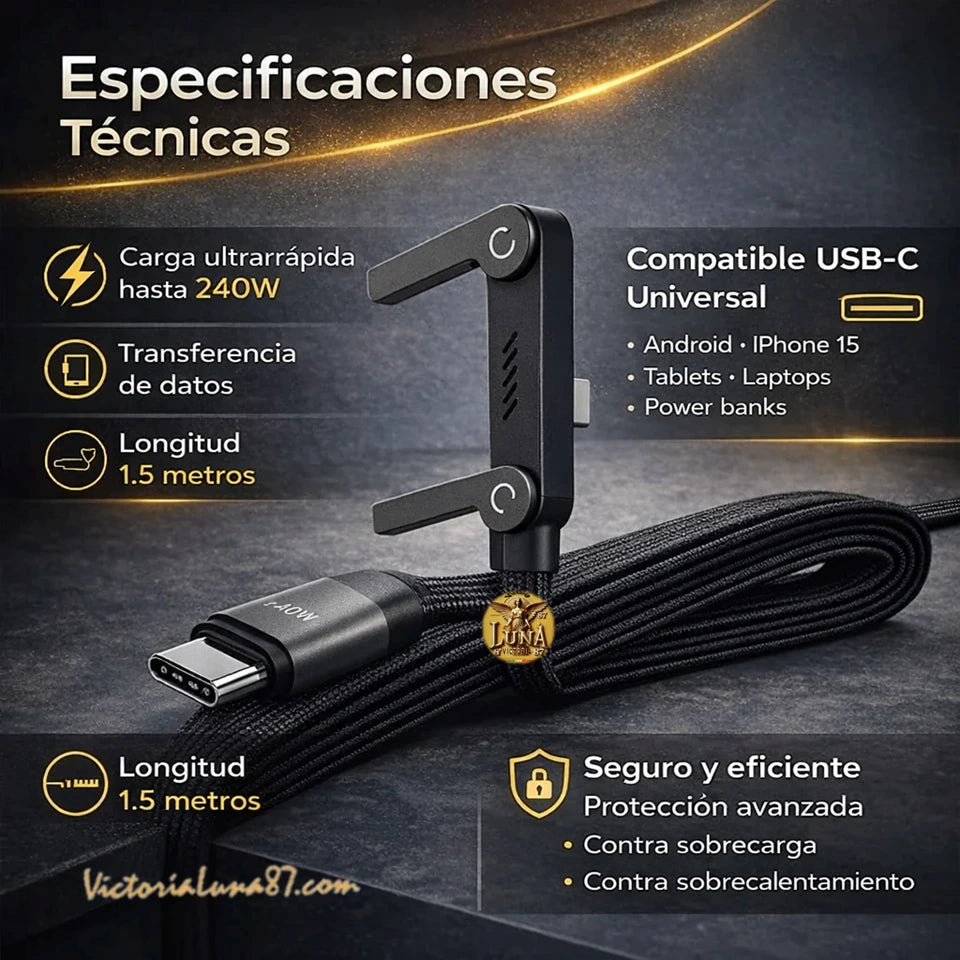🛡️MagLink Armor 240w™ Cable Magnetico con Soporte y Carga Universal