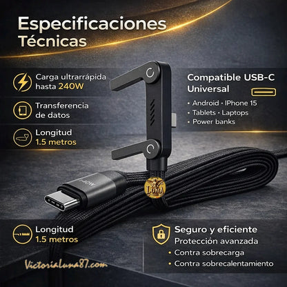 🛡️MagLink Armor 240w™ Cable Magnetico con Soporte y Carga Universal