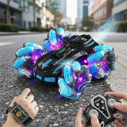 🚗Carro Stunt 4x4 Pro: Doble Control (Reloj y Mano) + Efecto Vapor LED