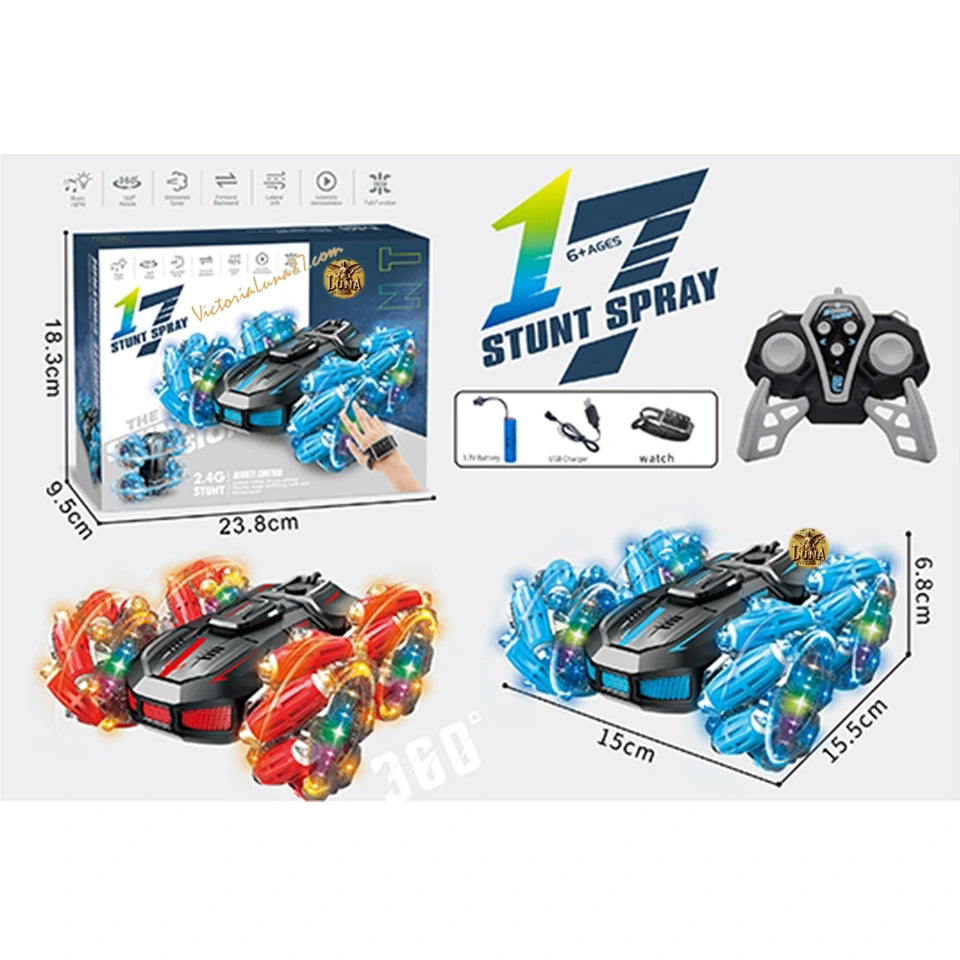 🚗Carro Stunt 4x4 Pro: Doble Control (Reloj y Mano) + Efecto Vapor LED