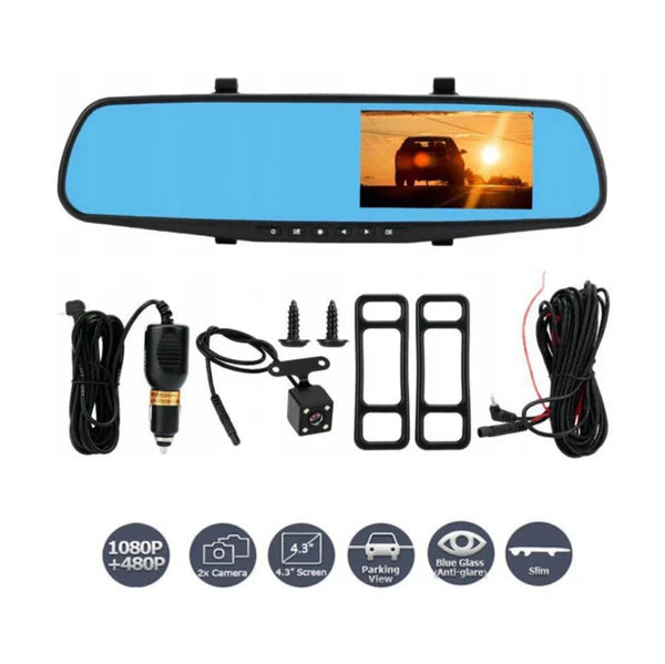 Espejo Retrovisor con Doble Camara Full HD y Camara de Reversa