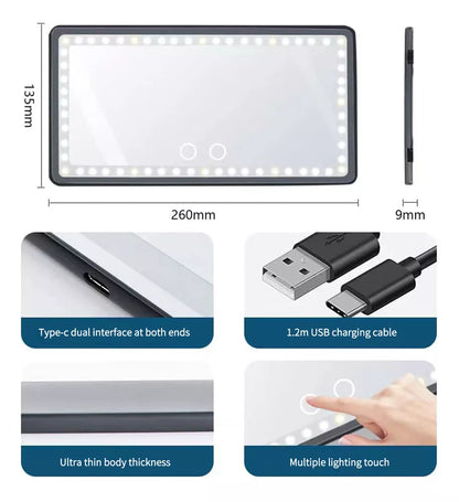 Espejo de Maquillaje con Luz LED Recargable para Auto