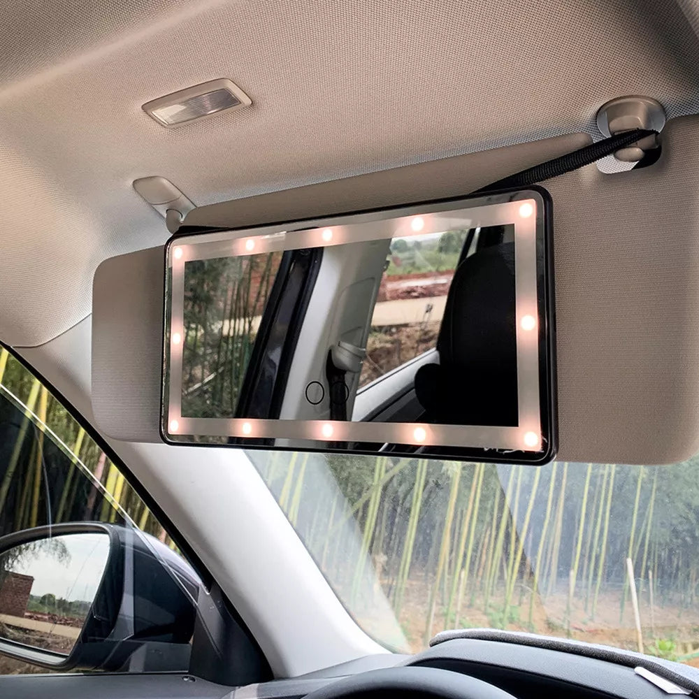 Espejo de Maquillaje con Luz LED Recargable para Auto