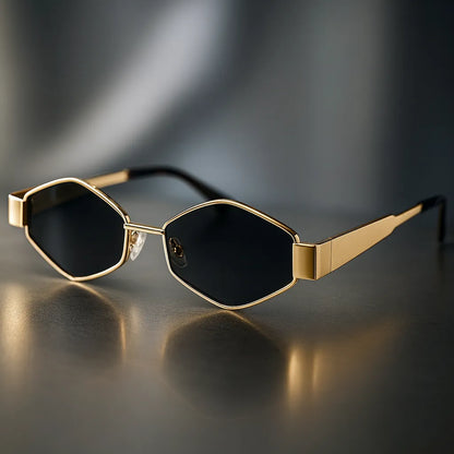 😎Gafas de Sol Hexagonales Marco Dorado con Lente Negro