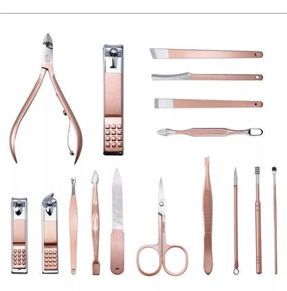 Kit Manicure Pedicure & Cuidado Facial 16 Piezas en 1 Estuche