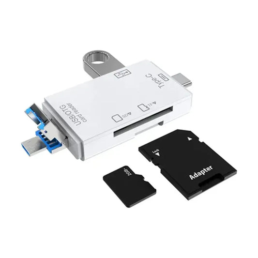 📲6 en 1📲Lector De Tarjetas Sd Micro Sd Usb C Otg 2.0 Para Celular Pc Blanco