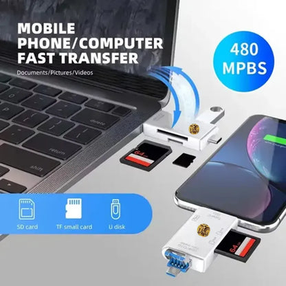 📲6 en 1📲Lector De Tarjetas Sd Micro Sd Usb C Otg 2.0 Para Celular Pc Blanco
