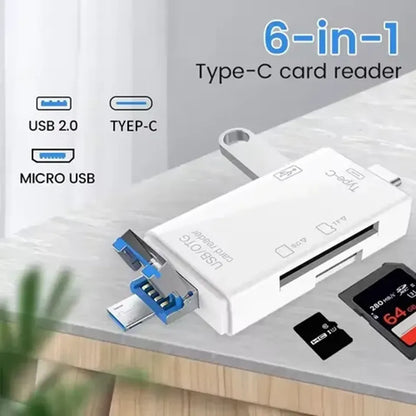 📲6 en 1📲Lector De Tarjetas Sd Micro Sd Usb C Otg 2.0 Para Celular Pc Blanco