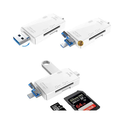 📲6 en 1📲Lector De Tarjetas Sd Micro Sd Usb C Otg 2.0 Para Celular Pc Blanco