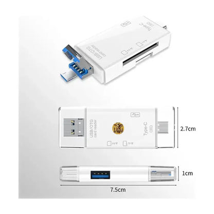 📲6 en 1📲Lector De Tarjetas Sd Micro Sd Usb C Otg 2.0 Para Celular Pc Blanco