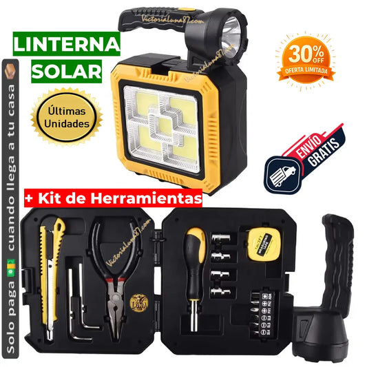 🔦Linterna Lampara Solar Power Bank + Kit De Herramientas