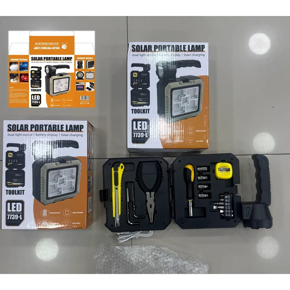 🔦Linterna Lampara Solar Power Bank + Kit De Herramientas