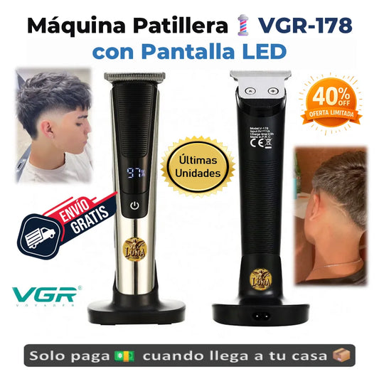 💈Patillera Profesional VGR-178 | Corte Preciso, Potente y Recargable con Pantalla LED