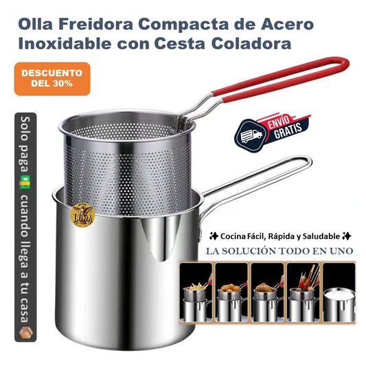 🥘Olla Freidora Compacta de Acero Inoxidable con Cesta Coladora