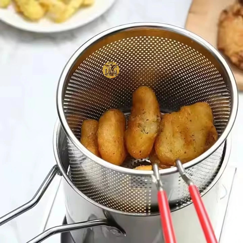 🥘Olla Freidora Compacta de Acero Inoxidable con Cesta Coladora