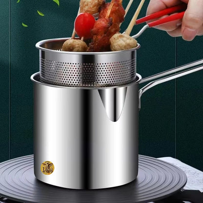 🥘Olla Freidora Compacta de Acero Inoxidable con Cesta Coladora