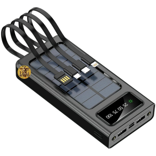 Power Bank Bateria Portatil Carga Solar con 4 Cables