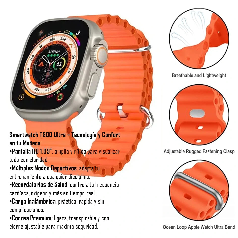 ⌚COMBO Smartwatch T800 Ultra + 🎧Audífonos A9 Pro | Deporte, Música, Conexión Total